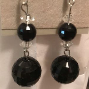 Earrings black and crystal dangling